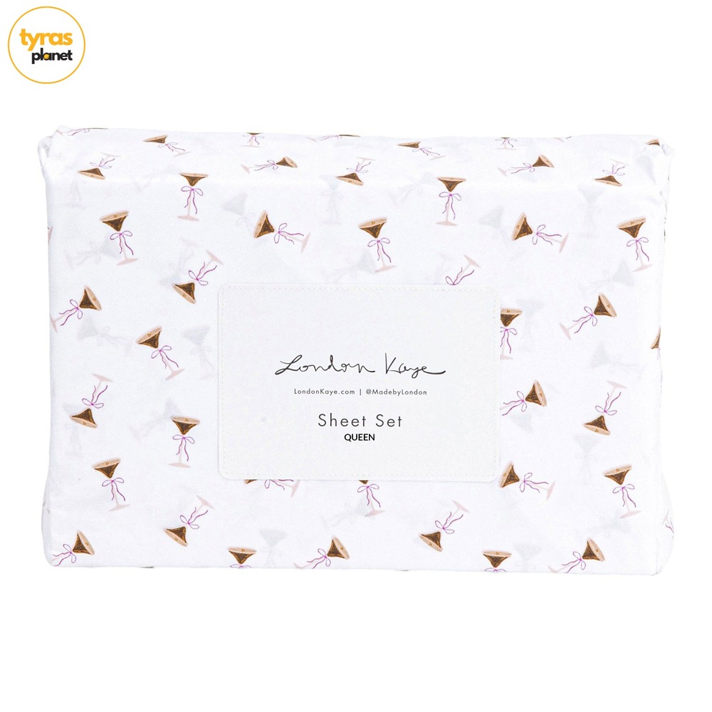 London Kaye Martini Cafe - White Pink - 4 piece Sheet set QUEEN
